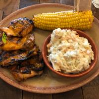 Nando's thighs, coleslaw and corn